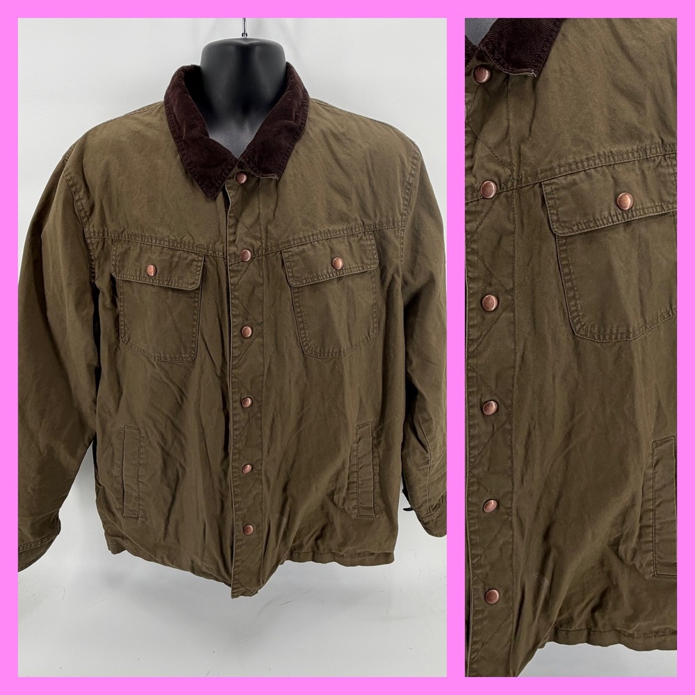 Mutual Weave Men's XL Canvas Work Jacket Brown Corduroy Collar Plaid Lined Chore